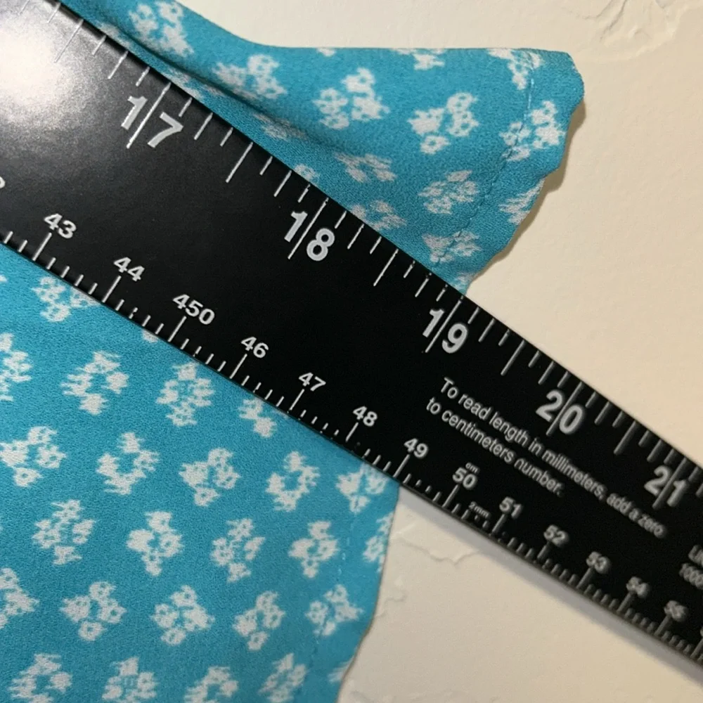 Catherines 3x 26/28W Turquoise and White Print Polyester Bell Sleeve Blouse